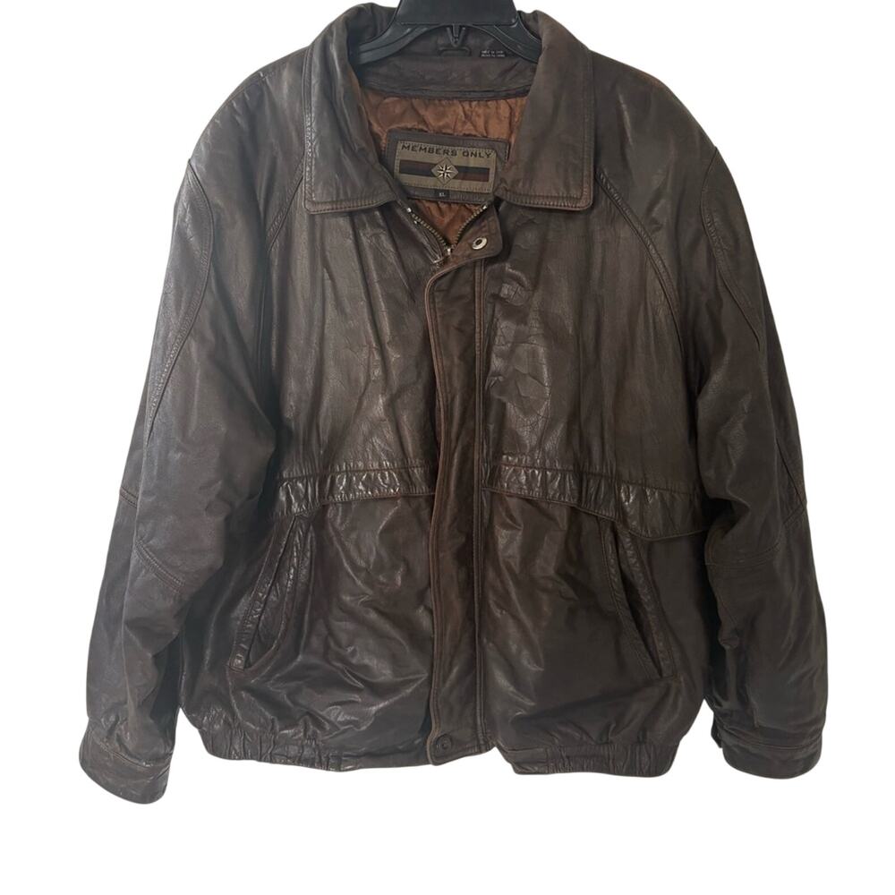 Vintage Members Only Brown Leather Jacket size XL